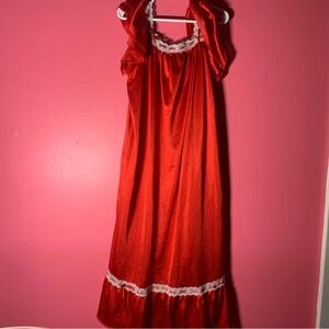 Exclusively Fancy Red Satin Nightgown with White Lace Trim
